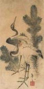 Deux Grues Pres De Pins. by Utagawa or Ando Hiroshige