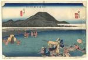 Les Cinquante Trois Stations Du Tokaido Fuchu ; Abe-kawa by Utagawa or Ando Hiroshige