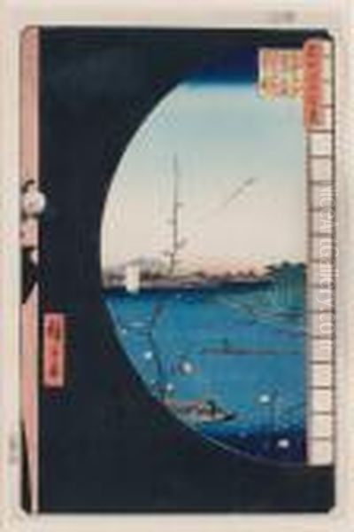 View Of Suijin Shinto Temple From A Tea-house Named Moriuchikawa Seki Ya - view 1