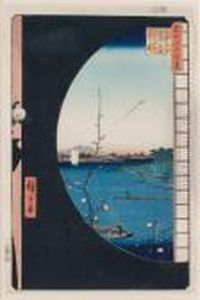 View Of Suijin Shinto Temple From A Tea-house Named Moriuchikawa Seki Ya by Utagawa or Ando Hiroshige