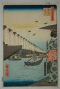 Vues D'edo, Le Bac De Yoroi A Koami by Utagawa or Ando Hiroshige