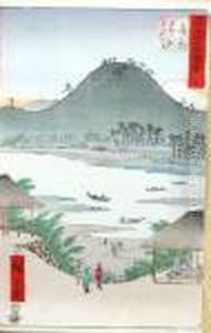Village Et Mont Fuji by Utagawa or Ando Hiroshige