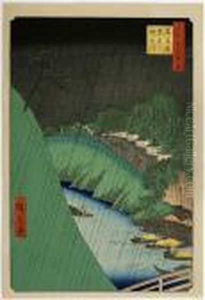 Shoheibashi Temple At Kanda River, From The Series Meisho Edo Hyakkei - view 1