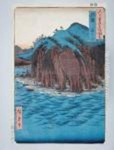 Les Rochers A Oyashirazu Dans La Province D'echigo by Utagawa or Ando Hiroshige