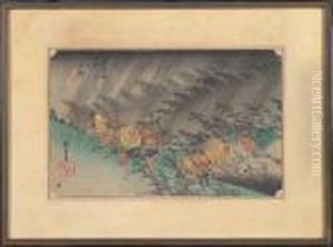 Tokaido Road Station 46 Shona Woodblock Print. by Utagawa or Ando Hiroshige