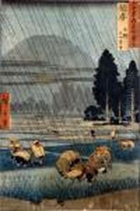Les Rizieres Sous La Pluie by Utagawa or Ando Hiroshige