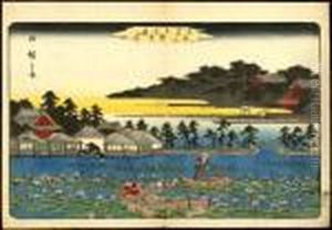 Shinobazu Pond In Ueno by Utagawa or Ando Hiroshige