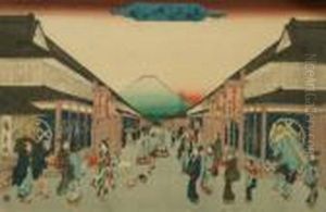 Street Scene; Woodblock Printed In Colours by Utagawa or Ando Hiroshige