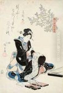 Kurtisaneschreibt Liebesbrief by Utagawa or Ando Hiroshige