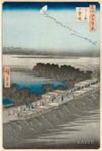 Ansicht Des Dammes Nihonzutsumi Bei Yoshiwara Amabend