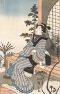 Eine Dame Sitzt Auf Der Veranda. by Utagawa or Ando Hiroshige
