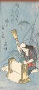 Eine Frau Trocknet Wasche. by Utagawa or Ando Hiroshige