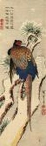 A Pheasant Sitting On A Snow-covered Pine Tree, A Chinese Poem Above Signed by Utagawa or Ando Hiroshige