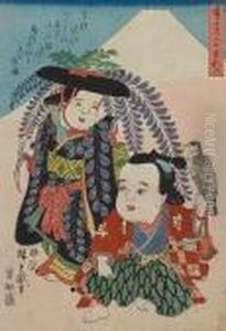 Oban Tate-e Of Two Mythological Characters by Utagawa or Ando Hiroshige