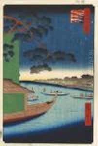 From The Series Meisho Edo 
Hyakkei [one Hundred Famous Views In Edo] Asakusagawa Shubi No Matsu 
Oumayagashi by Utagawa or Ando Hiroshige