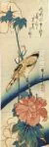 A Black-naped Oriole Perched On A
Stem Of Hibiscus, The Haiku Reads Ariake No In The Moonlight At Dawn
Nurete Ochitaru by Utagawa or Ando Hiroshige
