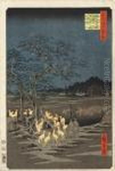 Oji Shozoku-enoki, Omisoka No 
Kitsunebi [new Year's Eve Foxfires At The Nettle Tree At Oji], From The 
Series Meisho Edo Hyakkei - view 1