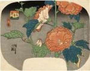 From The Series Furyu Natsu No 
Hanazono [elegant Summer Flower Gardens] Hana Aoi [hibiscus], An 
Uchiwa-e by Utagawa or Ando Hiroshige