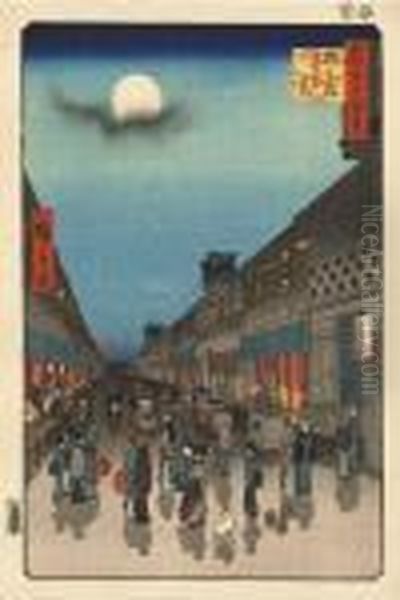 From The Series Meisho Edo 
Hyakkei [one Hundred Famous Views In Edo], Saruwakacho-machi Yoru No Kei - view 1