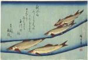 A Design Of A Shoal Of Fishes From A Large Fish Series, Signed by Utagawa or Ando Hiroshige