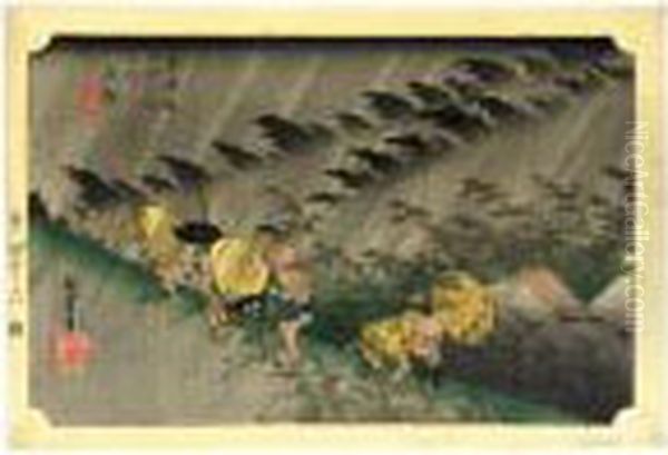 ````shono' (sudden Rain) From
The Series ````tokaido Gojusan Tsugi No Uchi' (the Fifty-three Stations
Of The Tokaido Road) - view 1