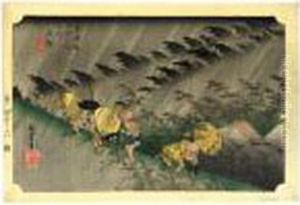 ````shono' (sudden Rain) From
The Series ````tokaido Gojusan Tsugi No Uchi' (the Fifty-three Stations
Of The Tokaido Road) by Utagawa or Ando Hiroshige