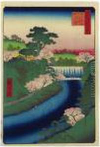 ````oji Otonashigawa Entai,
Sezoku Otakito Tonau' (the Otonashi River Dam At Oji, The So-called 'big
Waterfall') From The Series 'edo Meisho Hyakkei' (one Hundred Famous
Views Of Edo) by Utagawa or Ando Hiroshige
