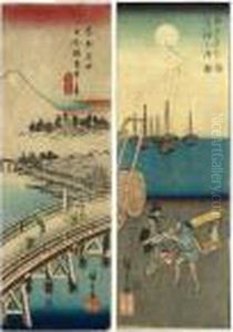 ````takanawa No Tsuki' (moon In 
Takanawa) From The Series ````edo Meisho' (famous Places In Edo) And 
````nihonbashi Secchu No Kei' (nihonbashi In Snow) From The Series 
````toto Meisho' by Utagawa or Ando Hiroshige