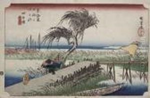 Yokkaichi Miegawa by Utagawa or Ando Hiroshige