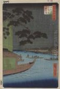 The Good Luck Pine At Ommayagashi On The Asakusa River by Utagawa or Ando Hiroshige