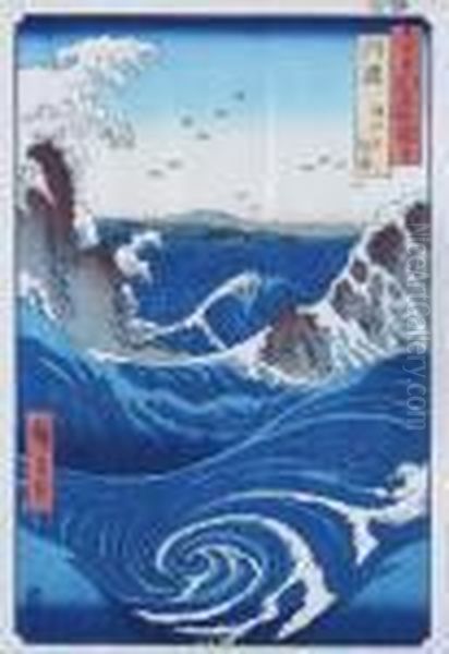 Rough Sea At Naruto In Awa 
Province And The Year-end Festival At Asakusa In Edo (on Verso) - view 1