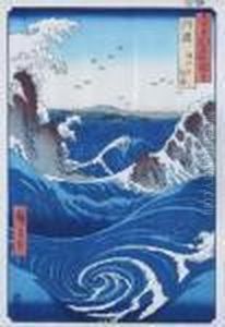 Rough Sea At Naruto In Awa
Province And The Year-end Festival At Asakusa In Edo (on Verso) by Utagawa or Ando Hiroshige