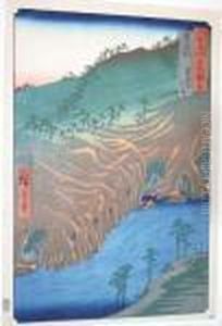 The Road Below The Rakan Temple In Buzen Province by Utagawa or Ando Hiroshige