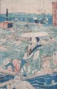 Crossing The Oi River by Utagawa or Ando Hiroshige