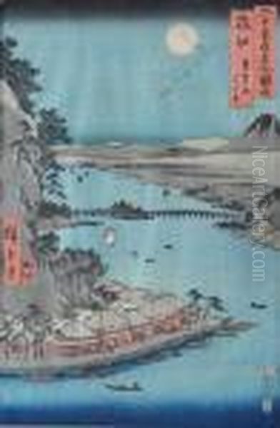 Ishiyama Temple And Lake Biwa In
Omi Province And Festival At The Itsukushima Shrine In Aki Province (on
Verso) - view 1