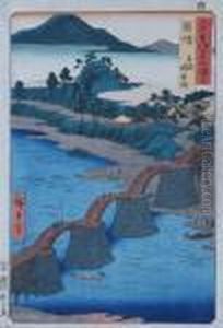 The Brocade Bridge At Iwakuni In Suo Province by Utagawa or Ando Hiroshige