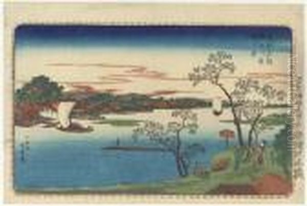 Sumidagawa Hazakura No Kei 
(cherry Trees In Leaf On The Sumidariver), From The Series Toto Meisho 
(famous Places Of The Easterncapital) - view 1