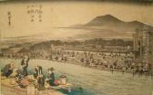 Evening Cool On The Riverbed At Shijo by Utagawa or Ando Hiroshige
