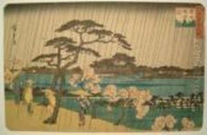 Cherry Blossoms In The Rain by Utagawa or Ando Hiroshige