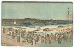 Fireworks At Ryogaku Bridge by Utagawa or Ando Hiroshige
