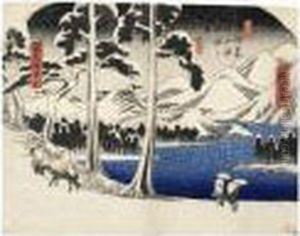 Hakone Sanchu Kosui No Zu, Bosetsu. Hakone Et Montagnes Enneigees Au Coucher Du Soleil Hakone Sanchu Kosui No Zu, Bosetsu. Hakone Et Montagnes Enneigees Au Coucher Du Soleil