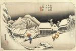 Kambara Yoru No Uki (night Snow,
Kambara), From The Series Tokaidogojusantsugi No Uchi (the Fifty-three
Stations Of Thetokaido) by Utagawa or Ando Hiroshige
