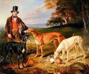 Thomas Harris Kennel-Man to Tom Llewelyn Brewer with Greyhounds 1844 by James Flewitt Mullock