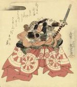 Surimono With Silver Highlights Of The Actor Ichikawa Danjuro Vii