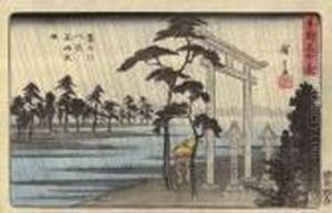 Sumidagawa Hakkei Masaki Yau (night Rain, Masaki) by Utagawa or Ando Hiroshige