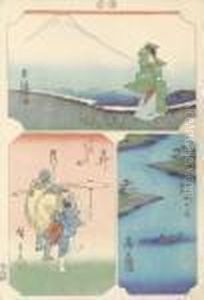 Harimaze-e A Trois Sujets by Utagawa or Ando Hiroshige