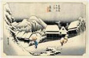 Kambara. Yoru No Yuki. Kambara Sous La Neige, La Nuit by Utagawa or Ando Hiroshige