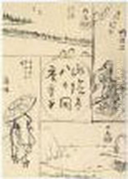 Dessins Preparatoires Pour Une 
Estampe Harimaze Avec Le Titre De La Serie San-in-do (le Circuit Des 
Montagnes Dans L'ombre) - view 1
