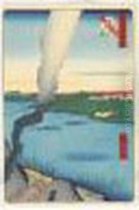 Sumidagawa Hashiba No Watashi 
Kawara Kamado. Four De Potier Et Bac De Hashiba Sur La Riviere Sumida by Utagawa or Ando Hiroshige