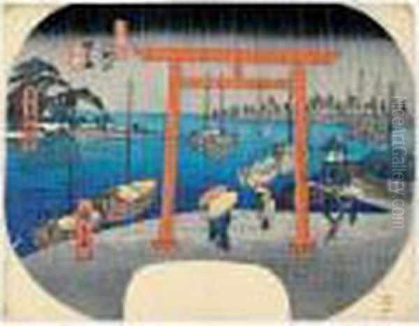 Tokaido Bishu Atsuta Kaihin No 
Zu. Yau. Pluie Sur La Plage D'atsuta (province D'owari) Sur La Route Du 
Tokaido - view 1